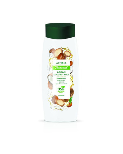 Шампунь Aroma  Natural з Арагановою олією і Кокосовим молоком для об`єму і блиску волосся 400 мл.