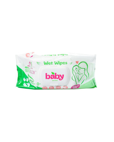 Серветка волога дитяча "BIOLLY"  з клапаном 120шт/уп (10шт/ящ.)