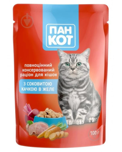 Пауч Корм для КОТІВ "Пан Кот" (качка) 100г 24шт/уп