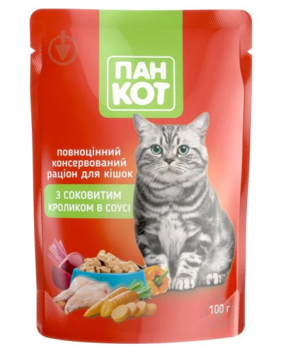 Пауч Корм для КОТІВ "Пан Кот" (кролик) 100г 24шт/уп