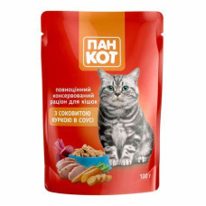 Пауч Корм для КОТІВ "Пан Кот" (курка) 100г 24шт/уп