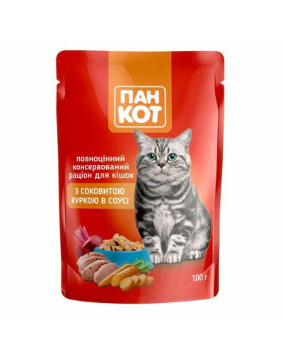 Пауч Корм для КОТІВ "Пан Кот" (курка) 100г 24шт/уп