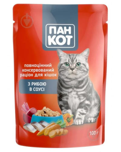Пауч Корм для КОТІВ "Пан Кот" (риба) 100г 24шт/уп