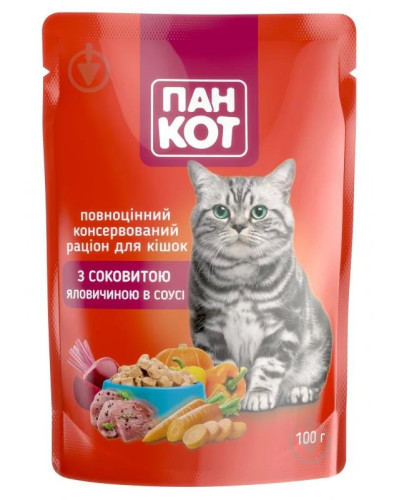 Пауч Корм для КОТІВ "Пан Кот" (яловичина) 100г 24шт/уп