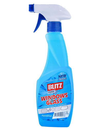 Рідина для миття скла "BLITZ Crystal" Aquablue- ПЛЯШКА ТРІГЕР 0.5л