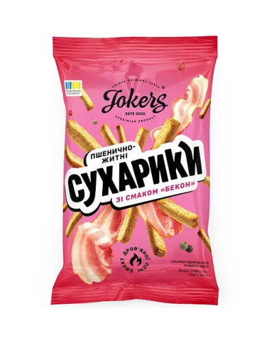 Сухарики "Jokers" пшеничнo-житні зі смаком бекону 100г