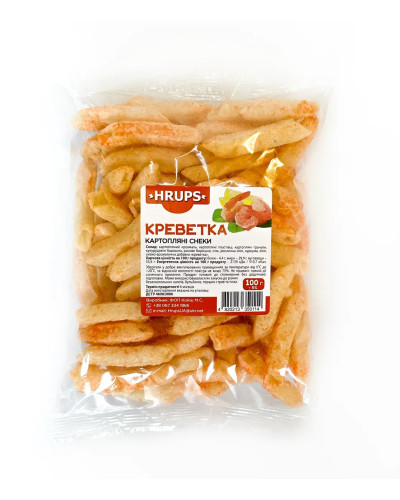 Снеки фігурні "HRUPS" смужки зі смаком креветки 100г (10шт/уп)