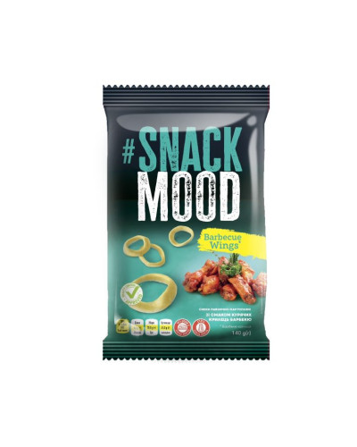 Снеки пшенично-картопляні "SNACK MOOD" Кільця зі смаком курячих крилець барбекю  140г 9шт/уп