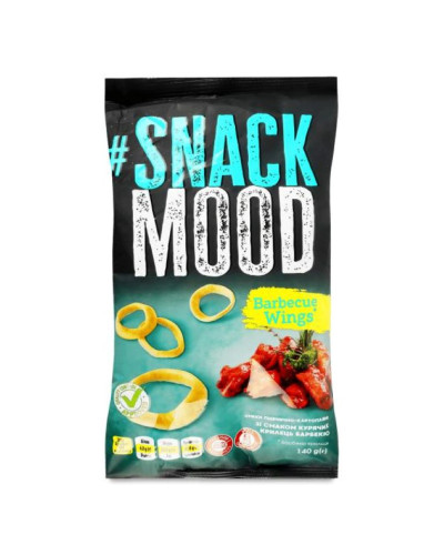 Снеки пшенично-картопляні "SNACK MOOD" Кільця зі смаком курячих крилець барбекю  50г  24шт/уп