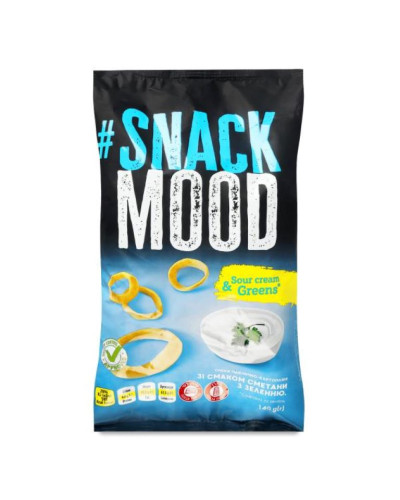 Снеки пшенично-картопляні "SNACK MOOD" Кільця зі смаком сметани з зеленню 140г  9шт/уп